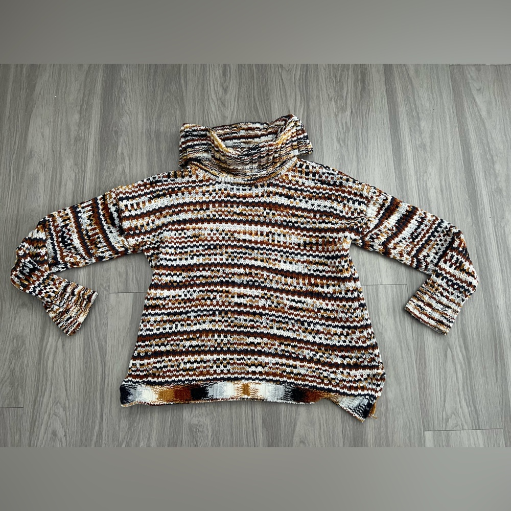 Tribal Medium Multicolor Striped Chunky Knit Turtleneck Sweater